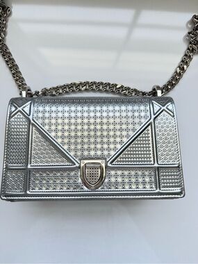 Christian Dior Diorama Metallic Silver Cannage Calfskin Chain Shoulder Bag